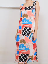 Abstract Print Sleeveless Midi Dress